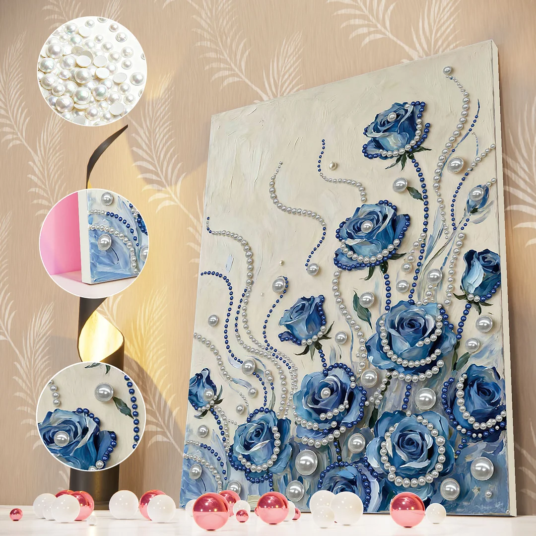 Blue Flowers DIY Pearl Diamond Art Kit for Adults Home Decor With Frame 30x40cm