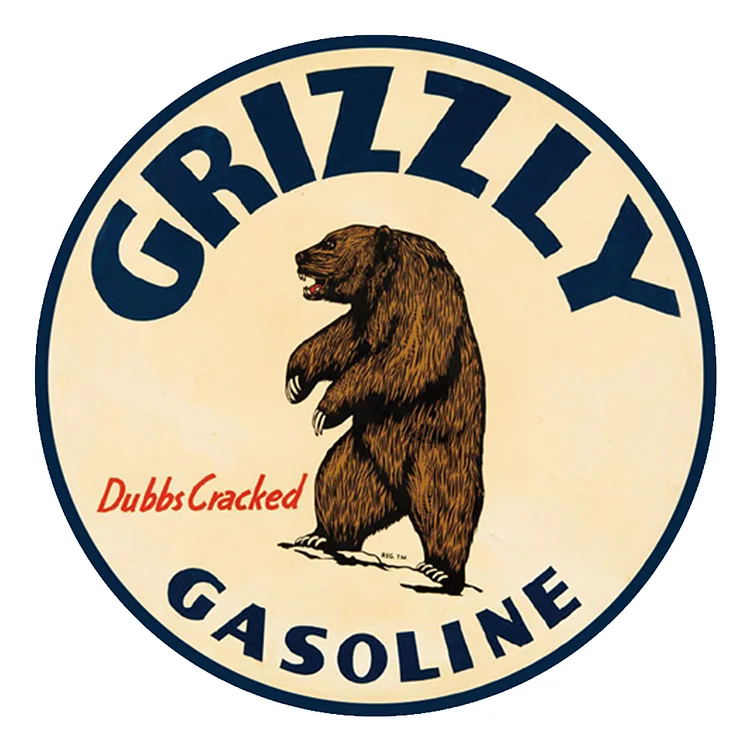 Grizzly Gasoline - Round Vintage Tin Signs/Wooden Signs - 11.8x11.8in