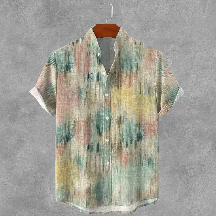 Men's Vintage Geometric Art Linen Shirt