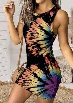 Women's Tie Dye Rainbow Print Dress
