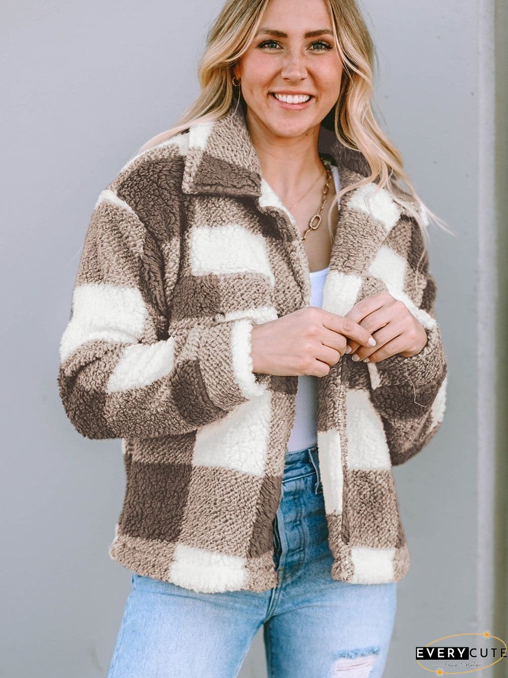 Casual Plaid Sherpa Jacket for Fall/Winter