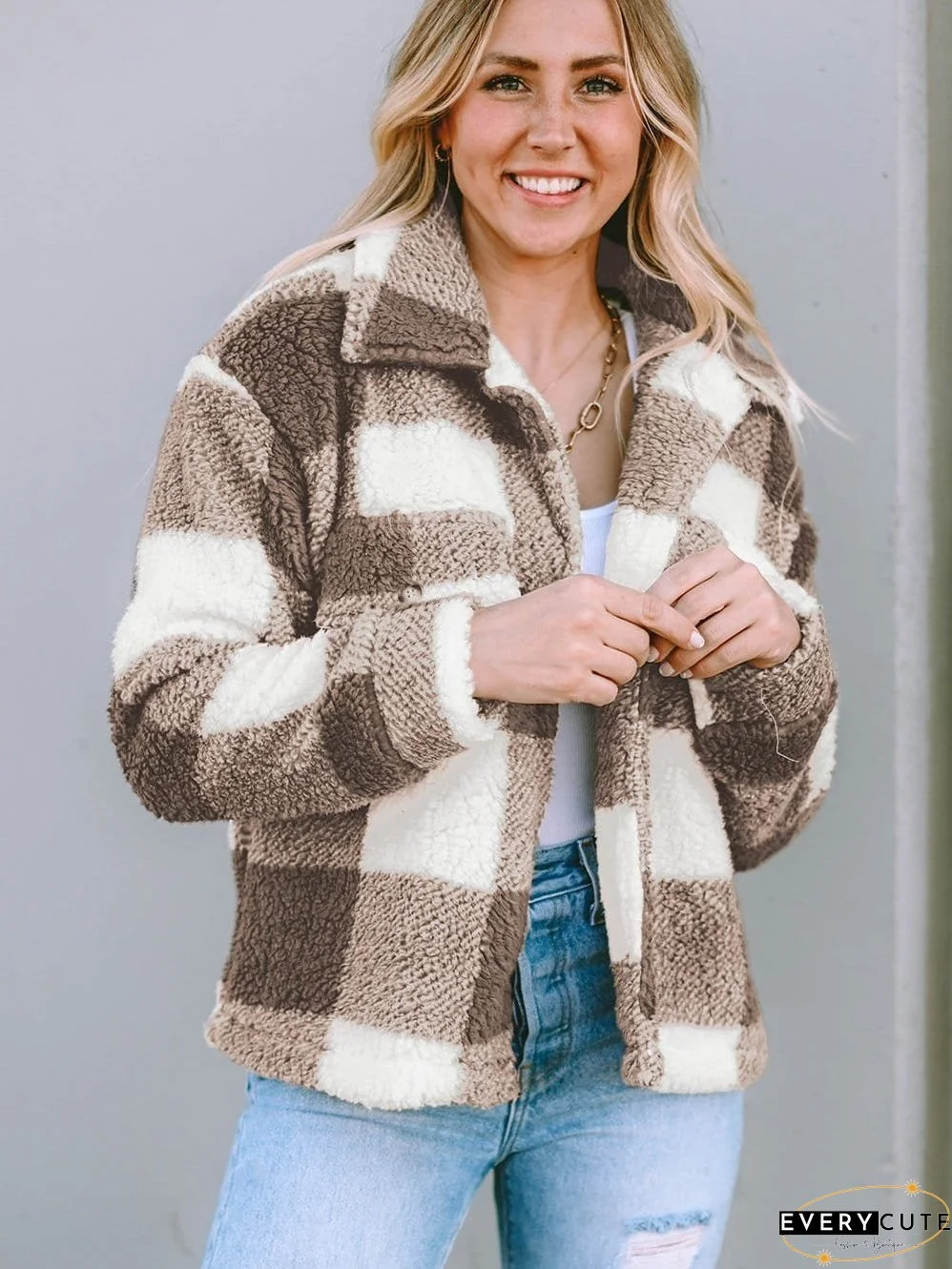 Casual Plaid Sherpa Jacket for Fall/Winter