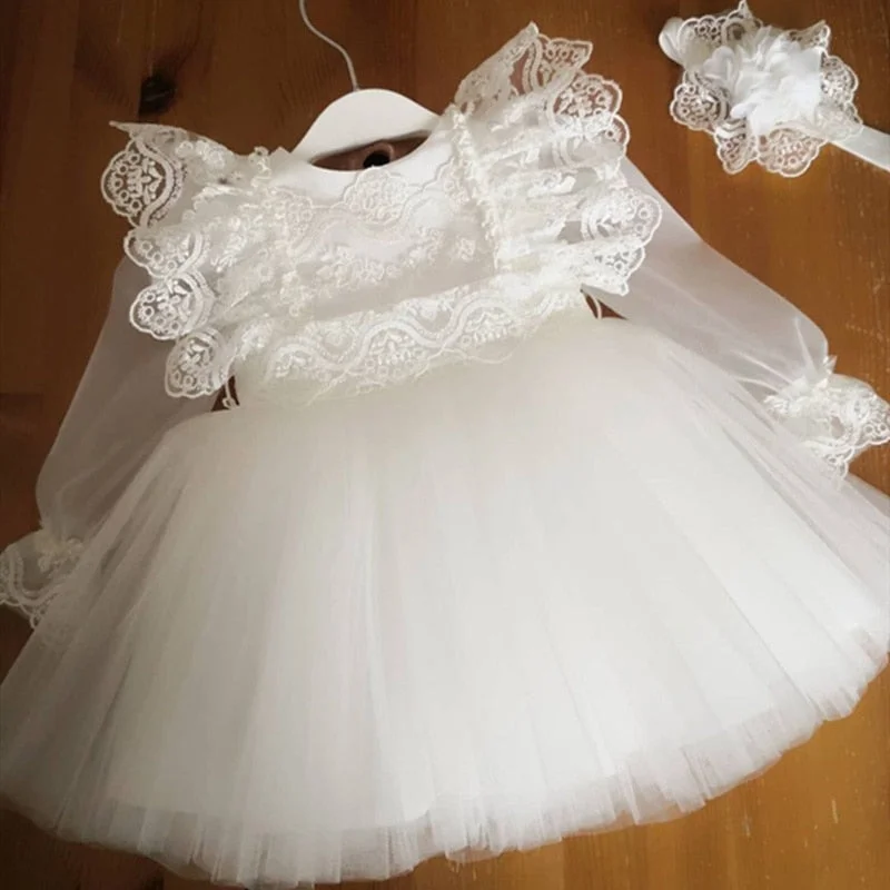 Winter Dresses For Baby Girls Princess Party Tutu Lace White Tulle Vestidos Toddler Kids Children Elegant Wedding Party Clothing