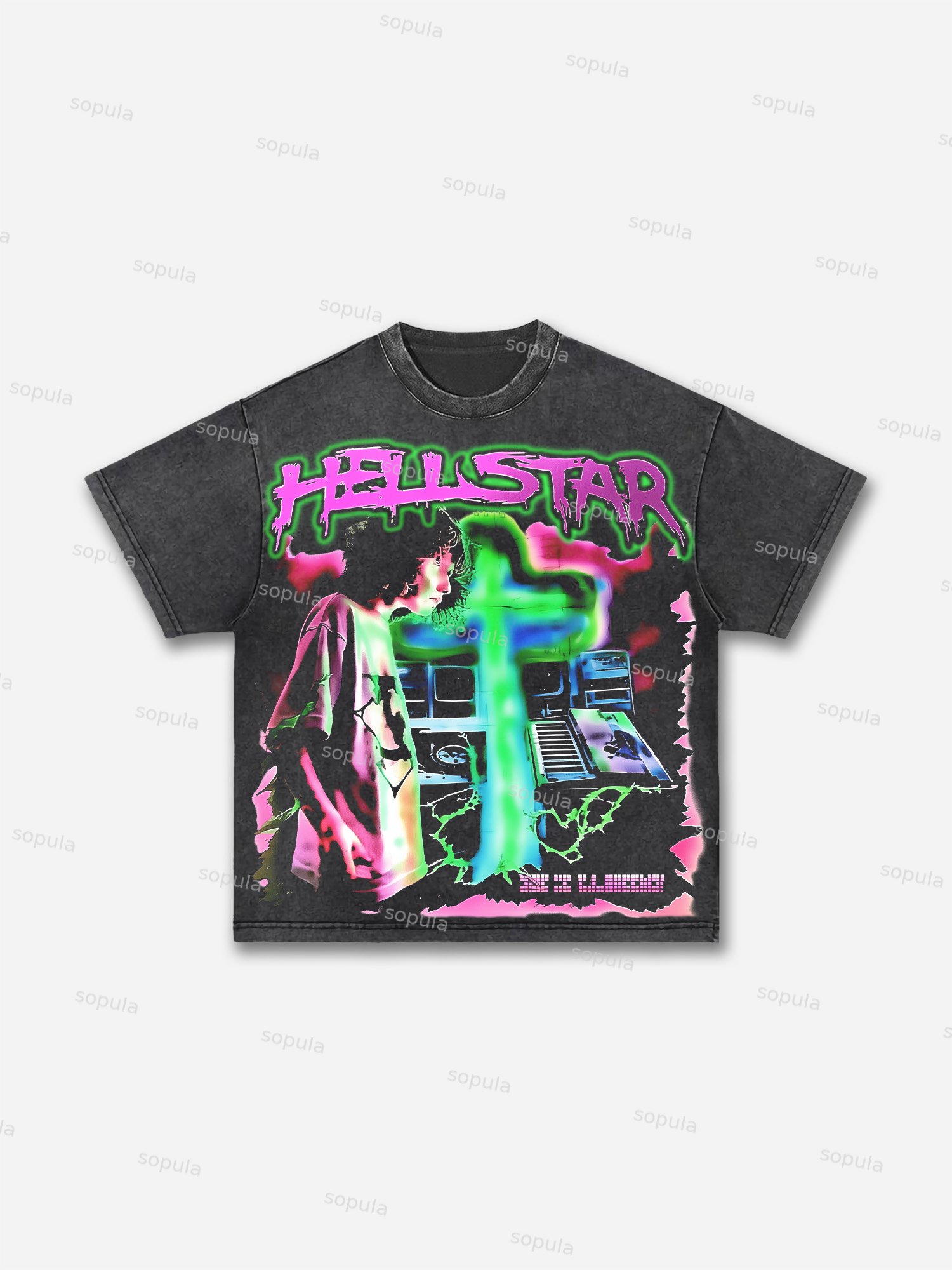 God Of The Future Graphic Print Acid Wash T-shirt - Sopula｜Premium Graphic Tees & Graphic Clothing