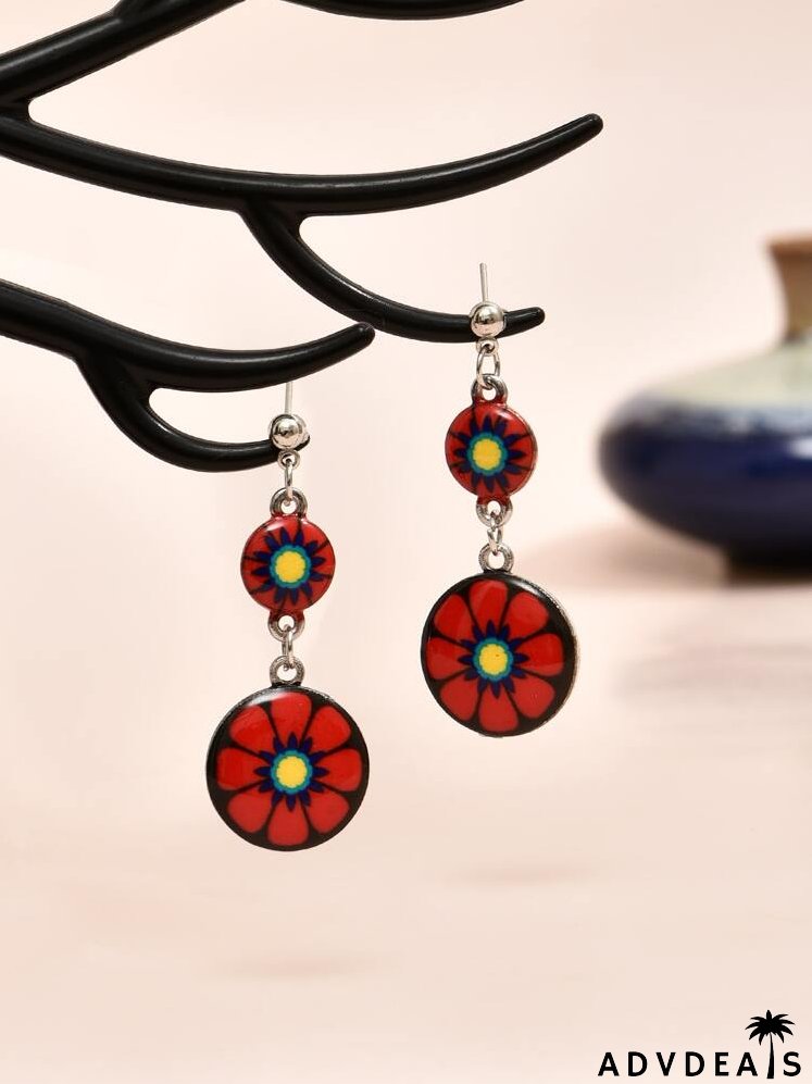 Flower Print Drop Earrings