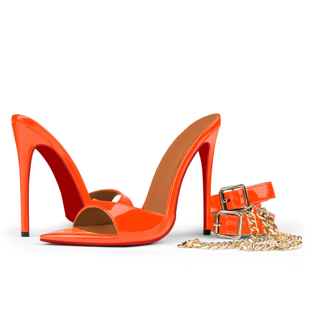 100mm Red Bottom Women's  Pointed Toe Mules Heels Slip on Sandals Stilettos Party Wedding Shoes-MERUMOTE