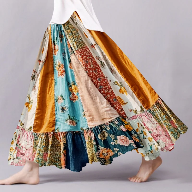 Women's Vintage Floral Patch Skirt