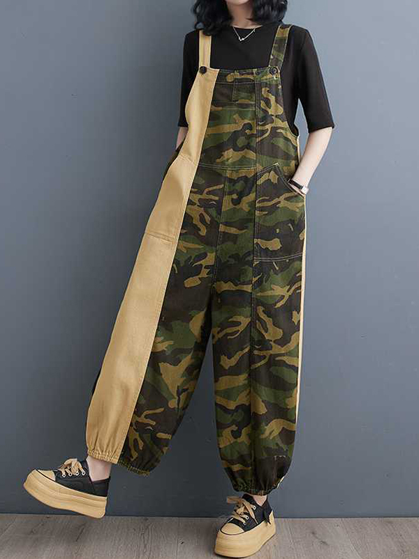 Loose Camouflage Color Denim Multi-pocket Pants