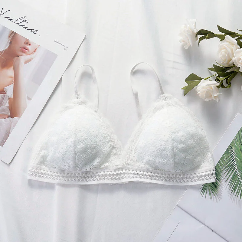 Lace bra, women's panties, triangle cut, lingerie, V-shaped wireless underwear, soft and thin seamless 1/2 piece bra, 2021