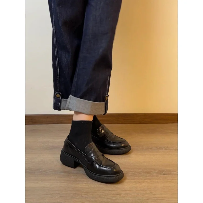 Breakj Breakj Wind Thick-Soled Lefang Shoes Women One Foot Lazy Shoes One-Legged Single Shoe College Style Jk Uniform Shoes