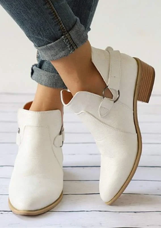 Solid Color Pointed Toe Buckle Embellished Boots