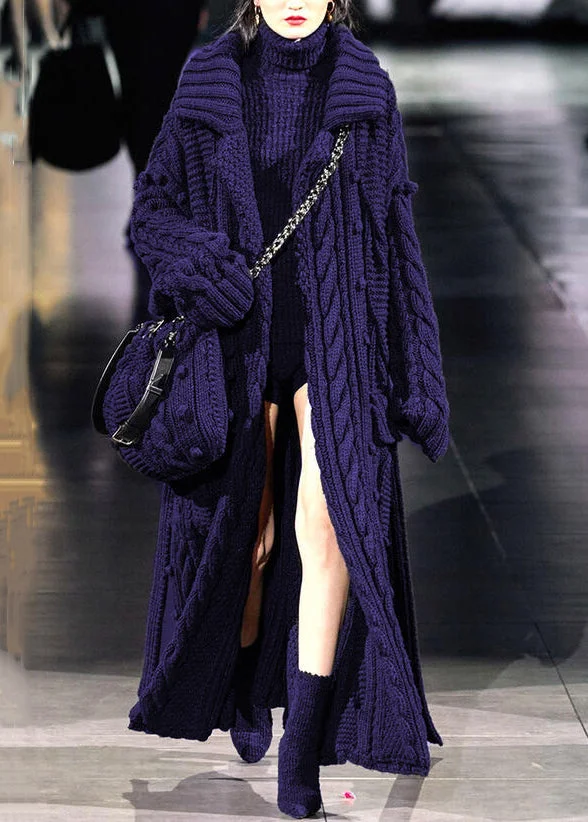 Loose Purple Peter Pan Collar Patchwork Knit Cardigans Long Sleeve
