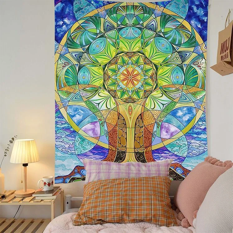 Mysterious Life Tree Home Decoration Tapestry Mandala Psychedelic Scene Wall Tapestry Bohemian Decorative Sofa Blanket Yoga Mat
