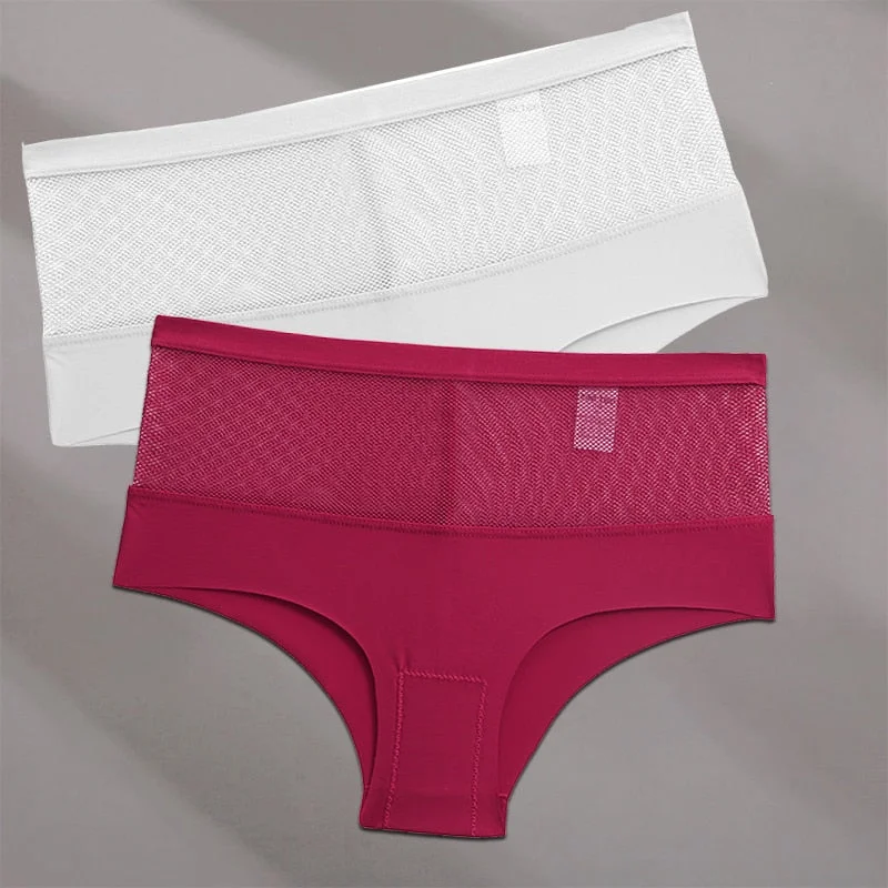 FINETOO 2PCS/Set Seamless Mesh Women Pantys Girls Thongs High Waisted Woman Brief Fashion M-XL Sexy Underpants Lingerie Panties