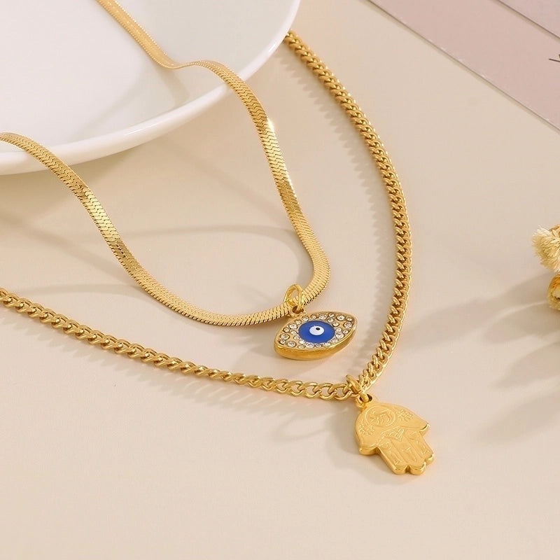 Sweet Palm Stainless Steel 18K Gold Plated Patchwork Layered Necklaces