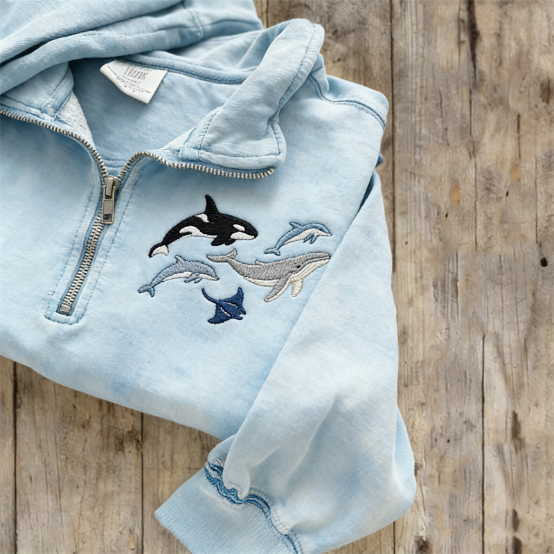 Whale Dolphin & Ray Sea Animals Zip Up Sweatshirt wearshes