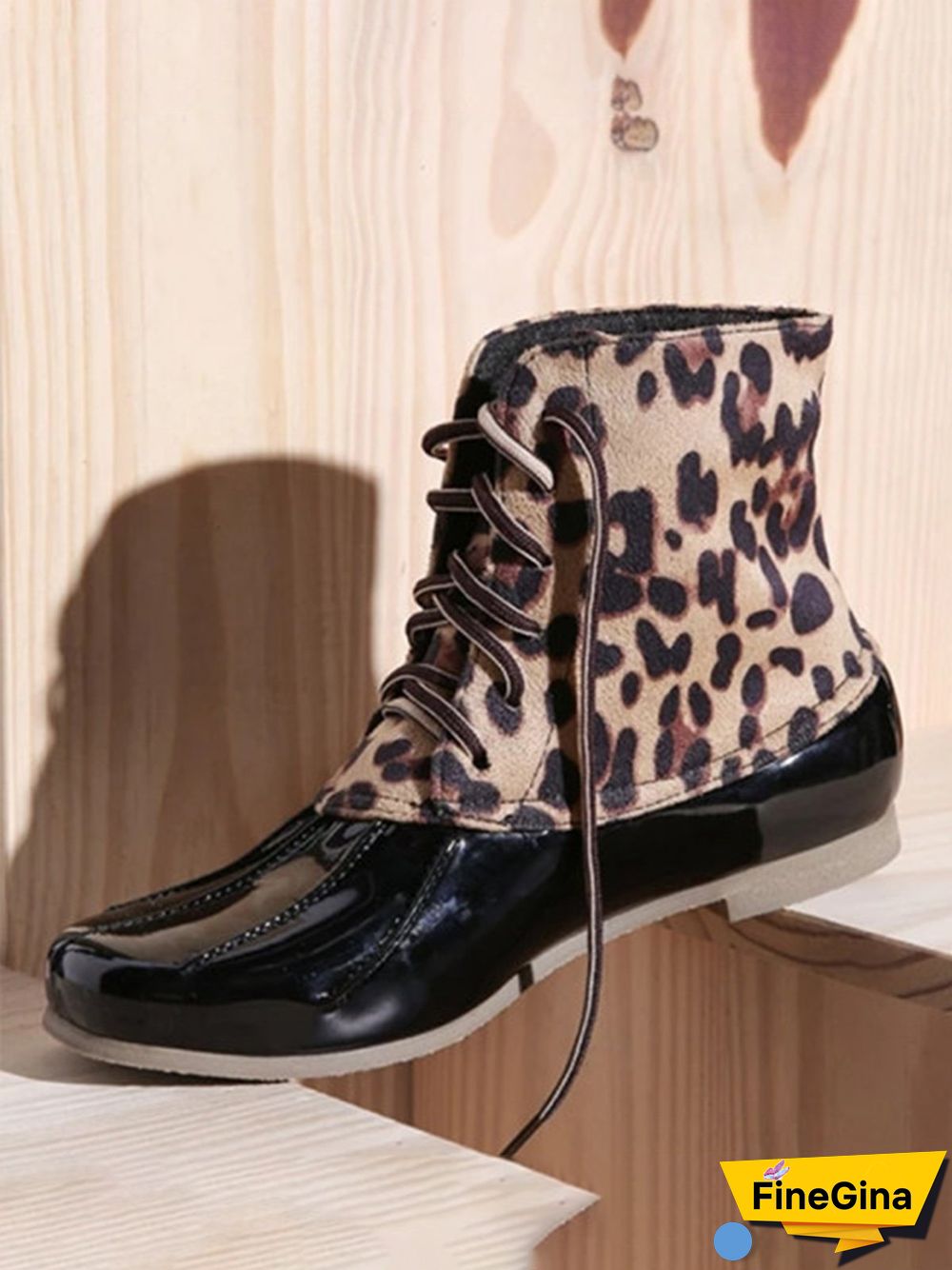 Glitter Leopard Contrast Panel Duck Bill Rain Boots