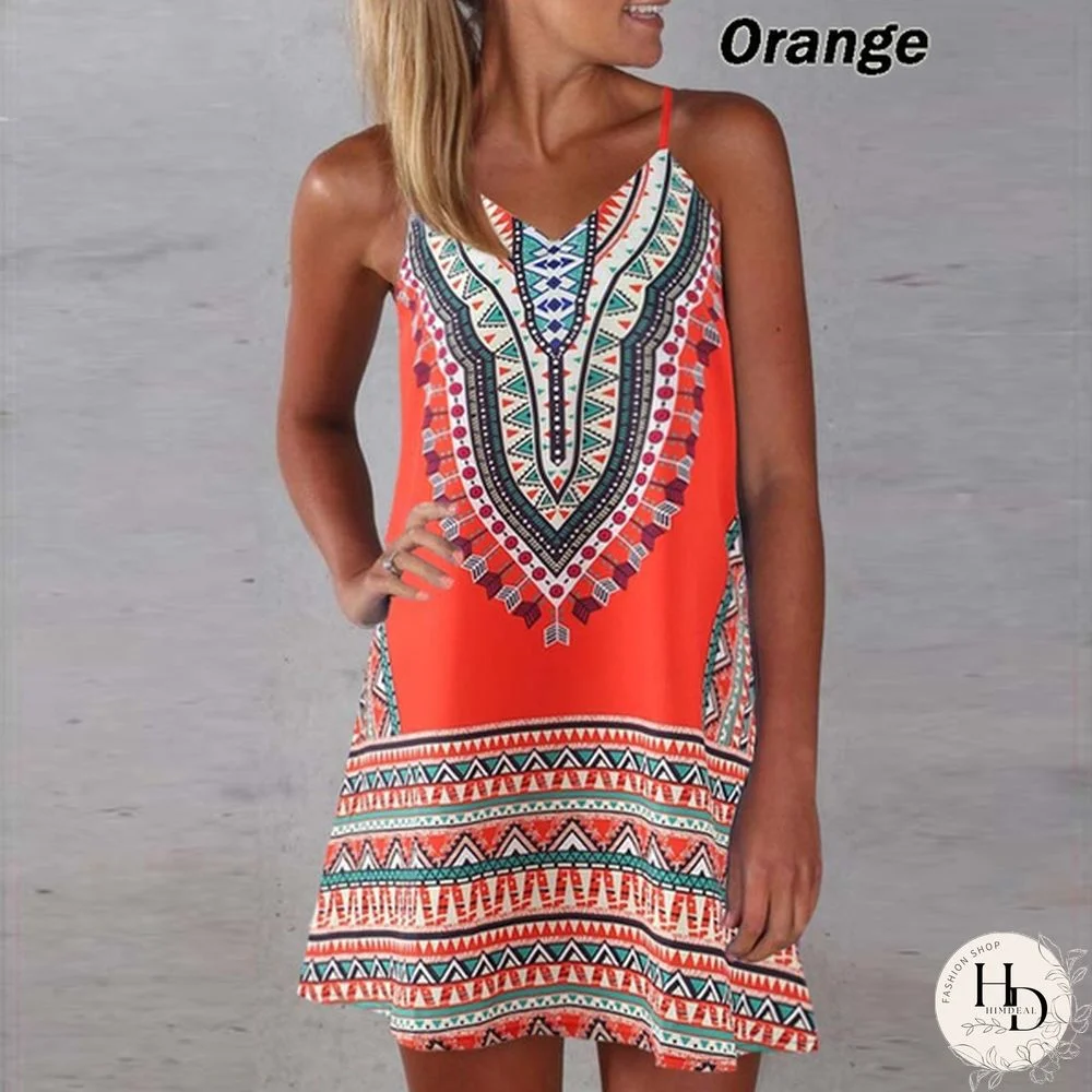 New Summer Fashion Womne's Spaghetti Strap Dress Sleeveless Sling Summer Dresses Floral Printed Above Knee Length Spaghetti Strap Dresses