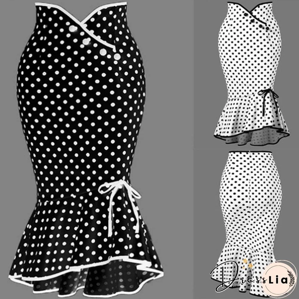 Summer Ladies Fashion Button Polka Dot Skirt