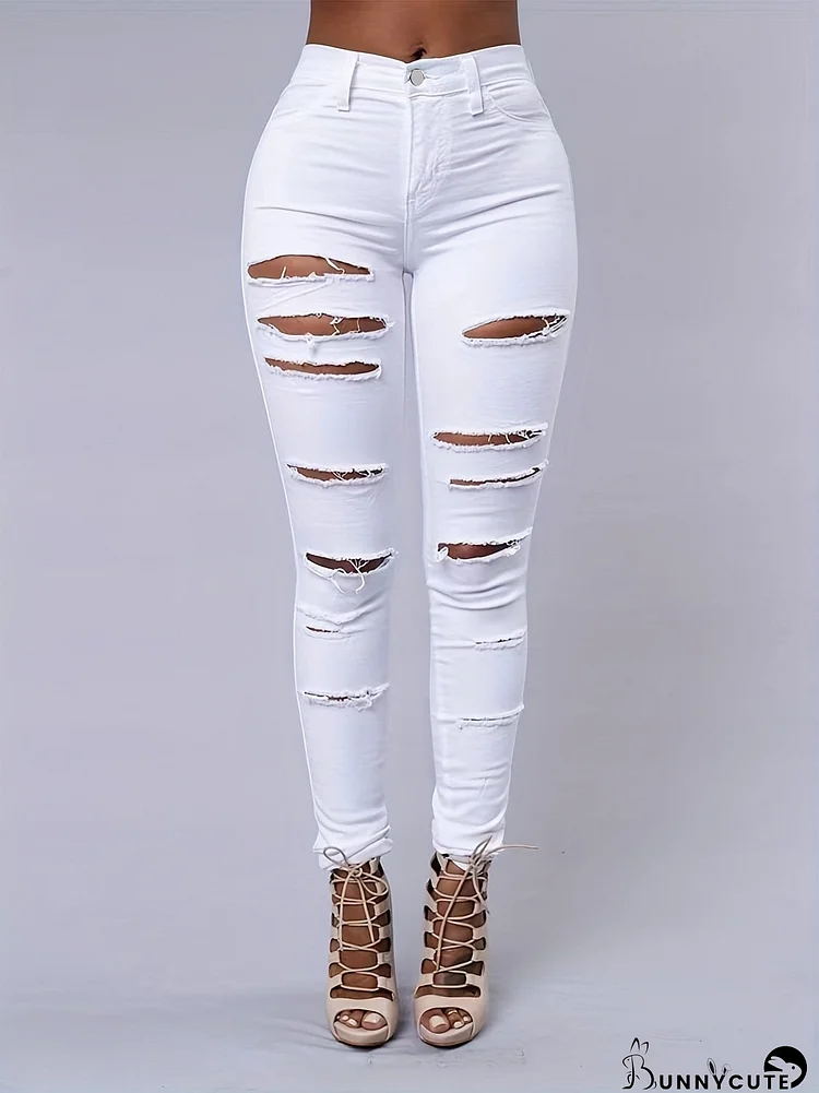 Retro Ripped Jeans - White Skinny Fit