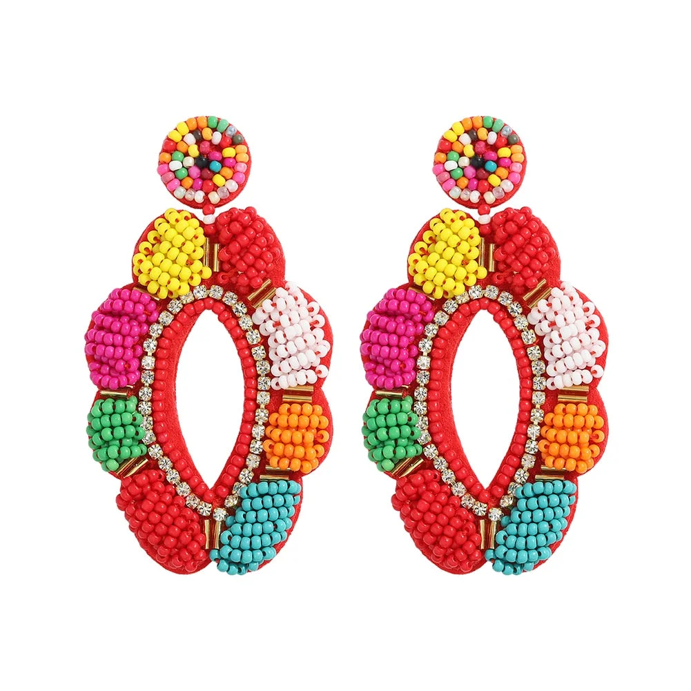 Dvacaman Cute Colorful Rhinestone Cactus Earrings for Women Boho Handmade Green Beaded Cactus Drop Dangle Earrings Jewelry Party