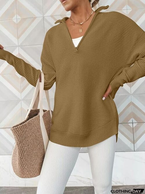 Half Zip Long Sleeve Knit Top
