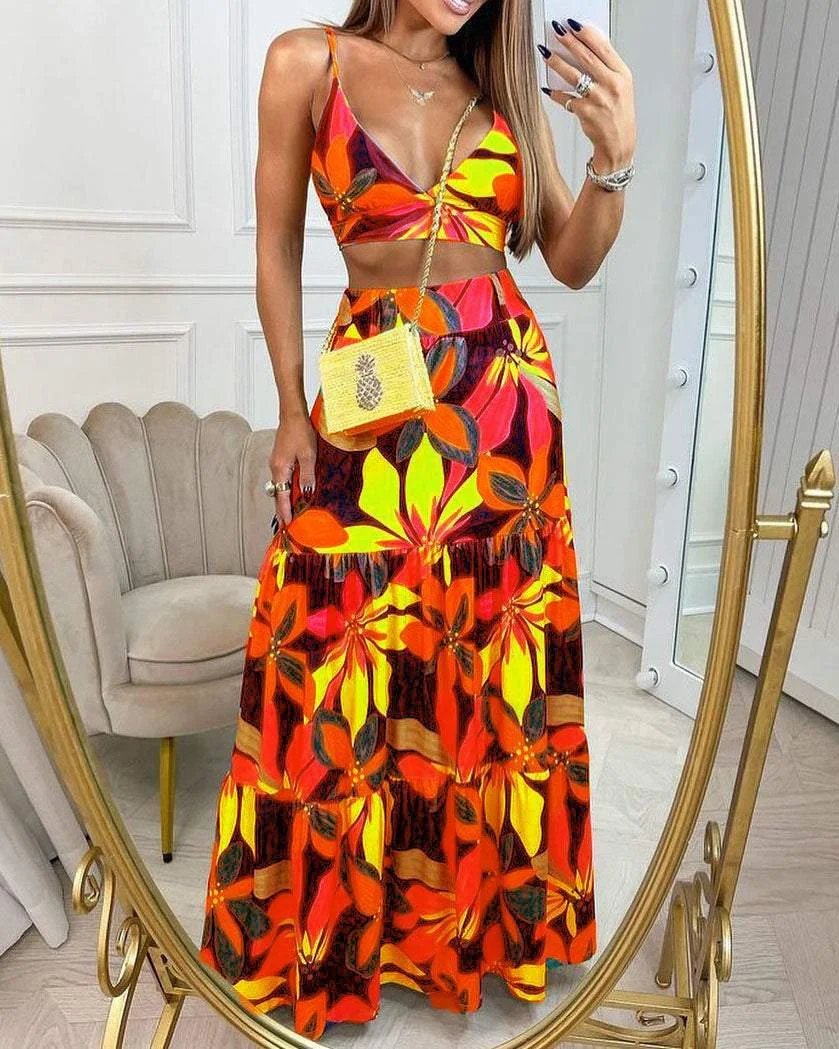 SLEEVELESS PRINTED SKIRT TWO-PIECE