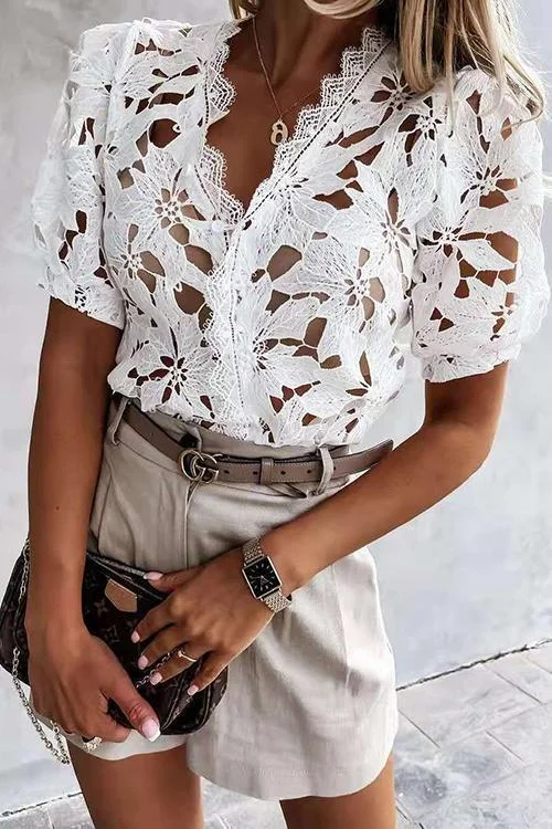 Lace Hollow Half Sleeve Blouse