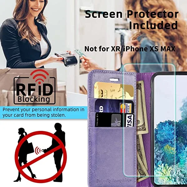 MONASAY iPhone X/iPhone Xs Wallet Case, [Glass Screen