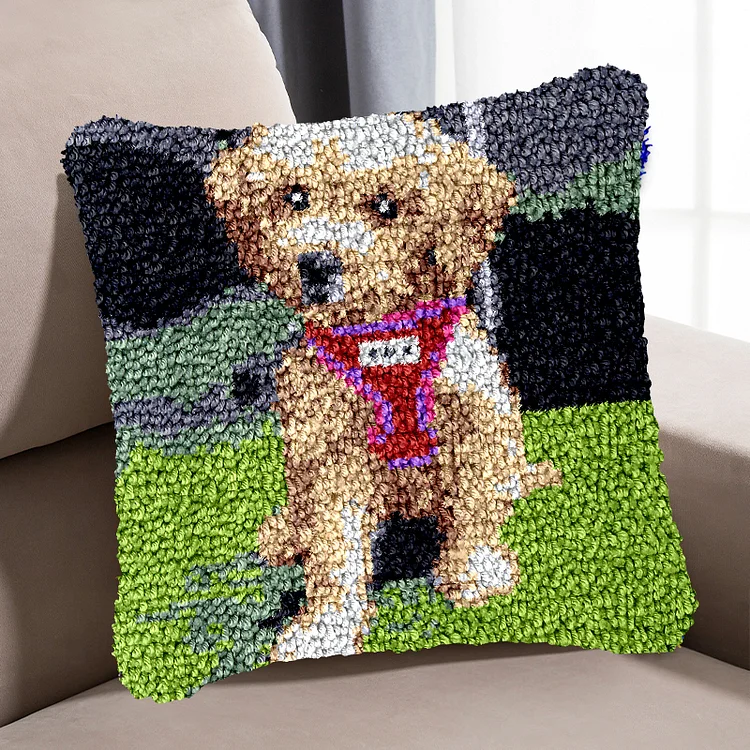 Little Dog Pillowcase Latch Hook Kit for Beginner Ventyled