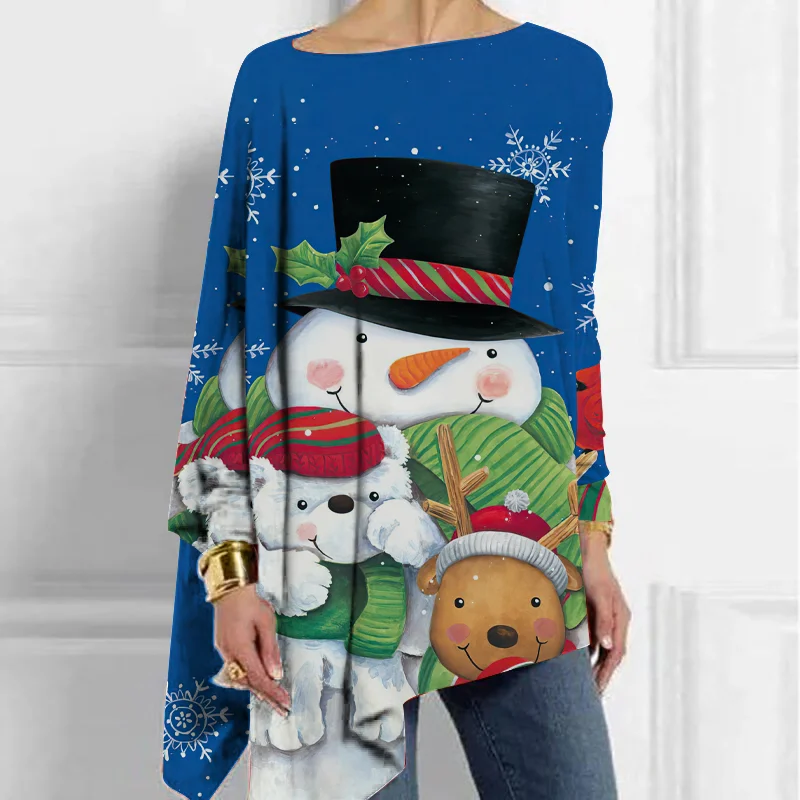Christmas Snowman Elk White Bear Print Blouse
