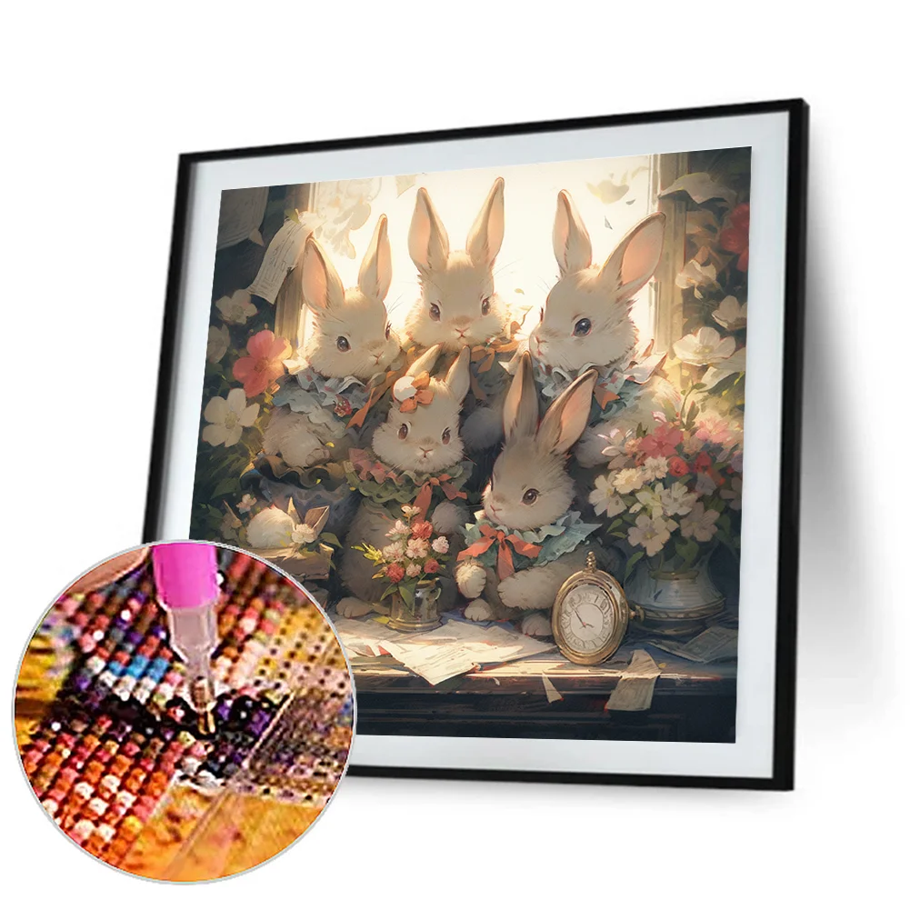 Full Round Diamond Painting 40*40cm - Rabbits Gather Together