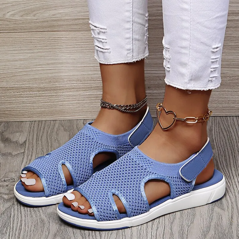 Lucyever women's breathable mesh sandals 2021 plus size 35-45 summer knitted sports shoes sandalias mujer platform flats woman