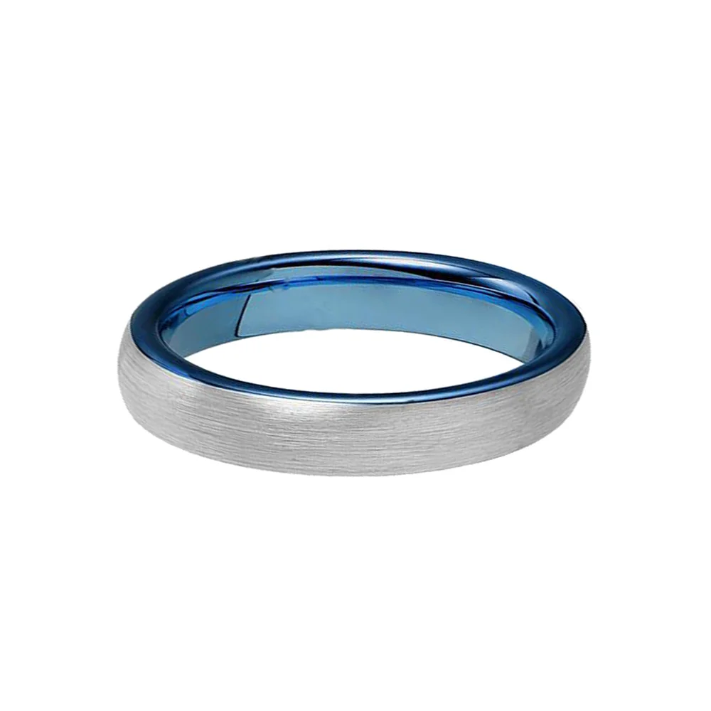 4MM Domed Blue Tungsten Carbide Rings Brushed Finish Men Wedding Band