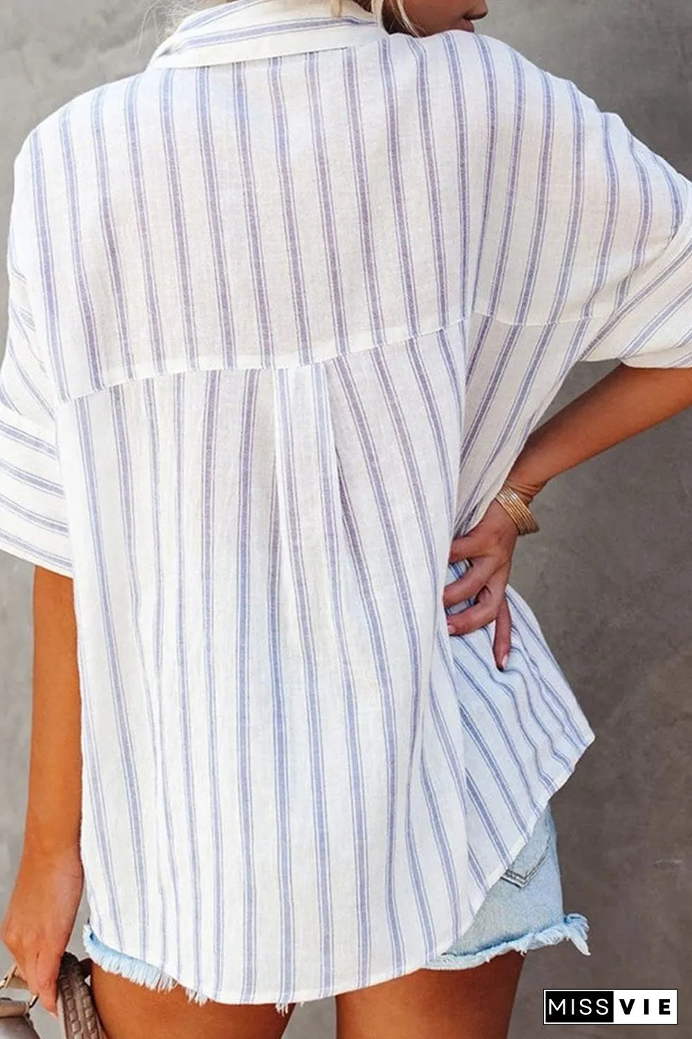 Fashion Striped Split Joint Turndown Collar Tops(4 Colors)
