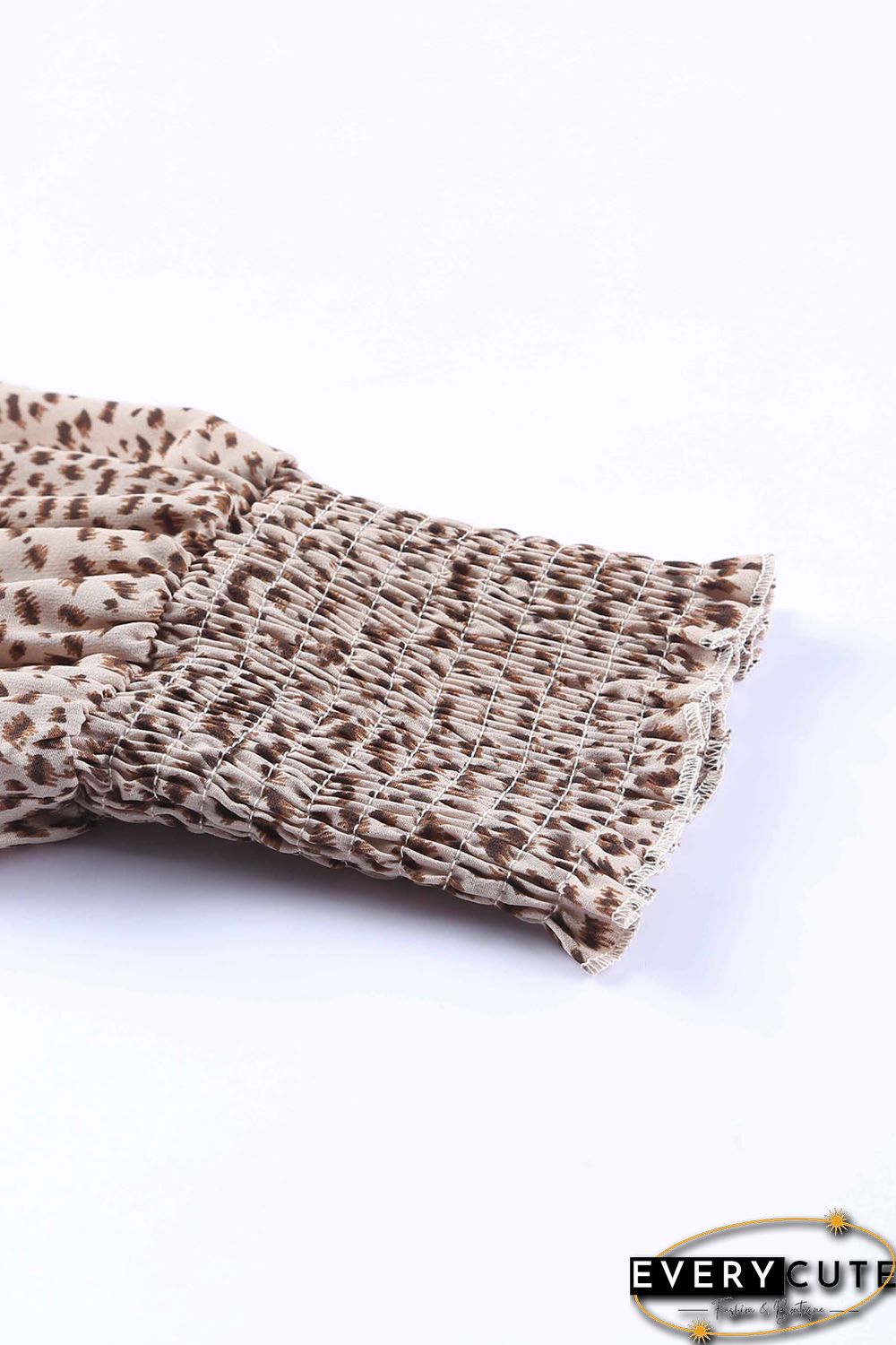 Apricot Animal Print Shirred Cuff Lantern Sleeve Cardigan