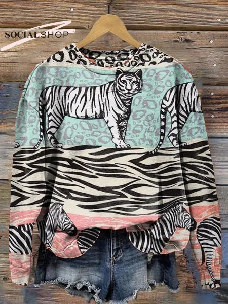 Women's Animal Print Long Sleeve Crewneck Sweatshirt socialshop