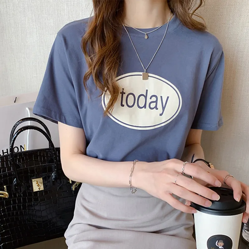 Uveng Uveng T-Shirt Women Ins Fashion 2024 New Summer Korean Edition Versatile Student Letter Print Top Women's Wear