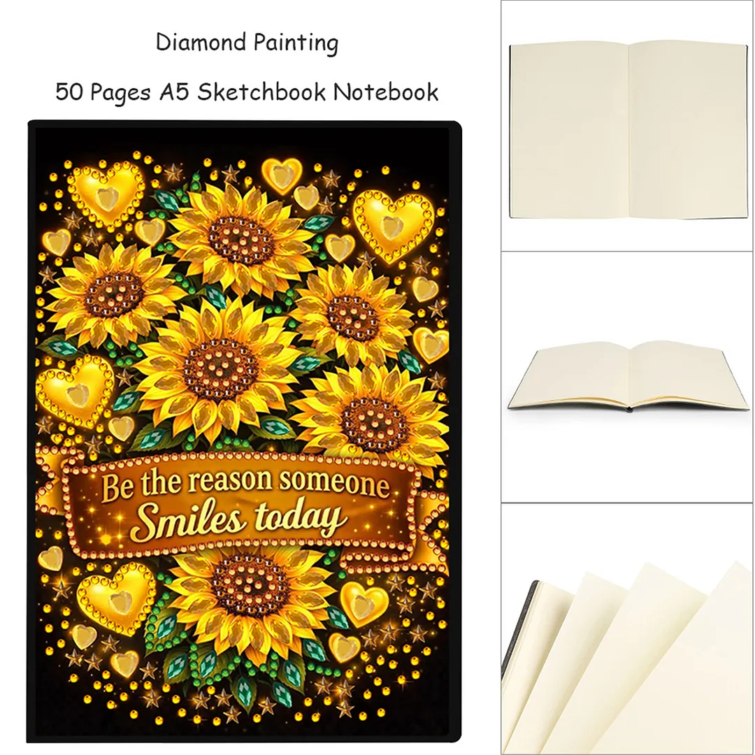 DIY Flower Diamond Painting Journals Notebooks 50 Pages A5 No Lines Special Shaped Diamond Art Kits for Beginners Craft Lovers and Artists (Sunflower)