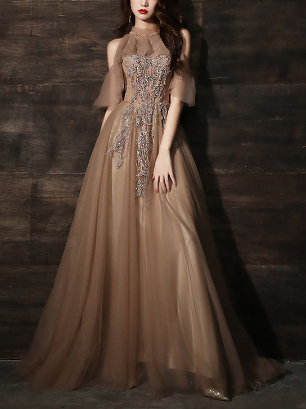 Elegant Sleeveless Off Shoulder Bandaged Halter Maxi Dress