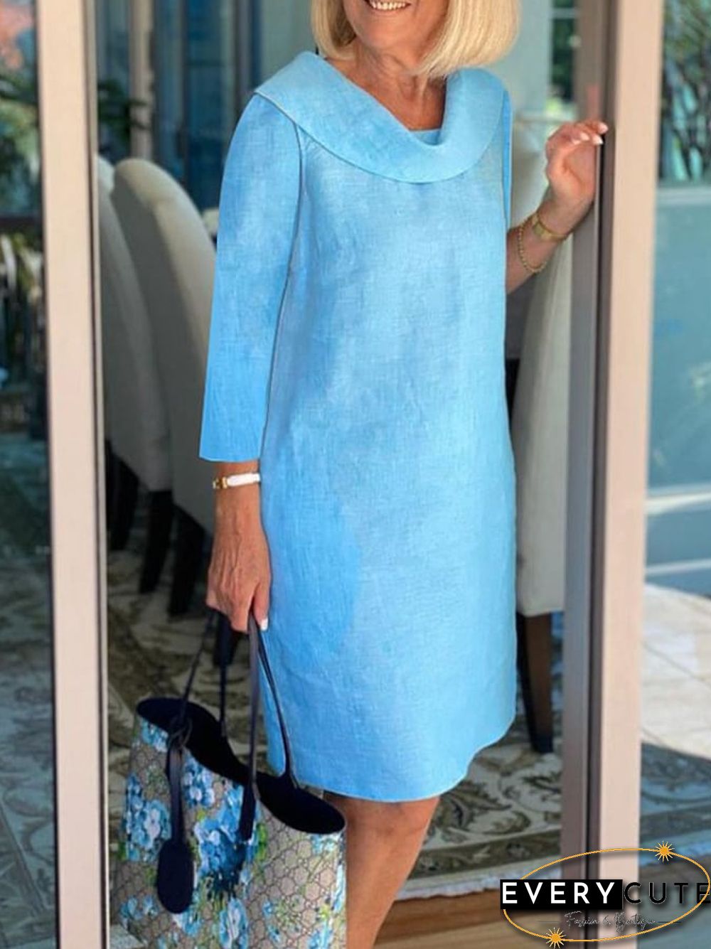 Women's Casual Solid Color Long sleeve Midi Dress