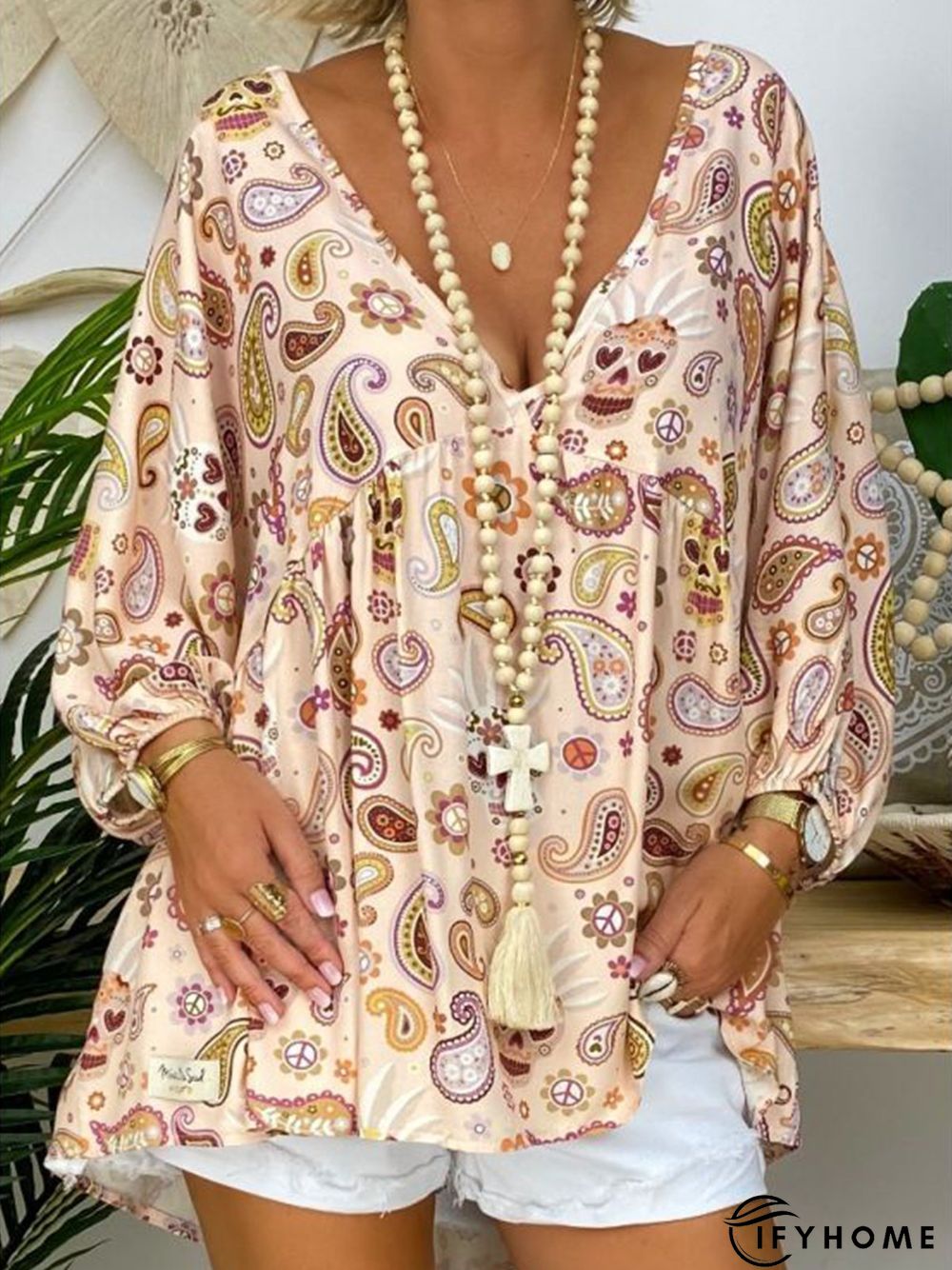 Creamy White Shift Long Sleeve Tunic Top | IFYHOME