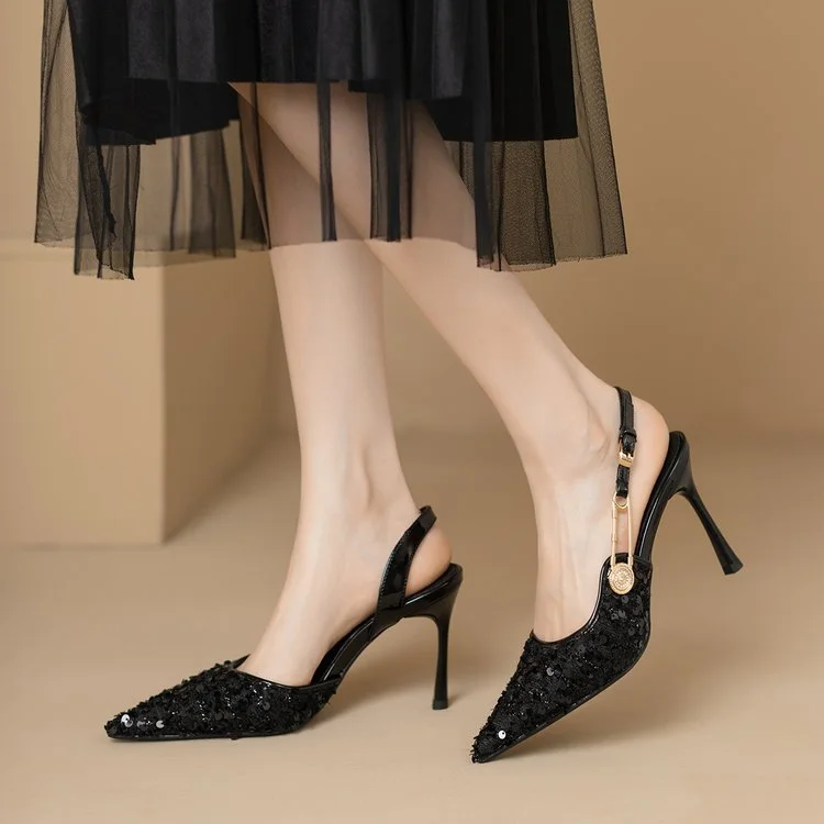 Yyvonne New Summer Tips Single-Shoes Dazzle Sandals Women's Niche Bao-Headed Fairy Shoes High Heels