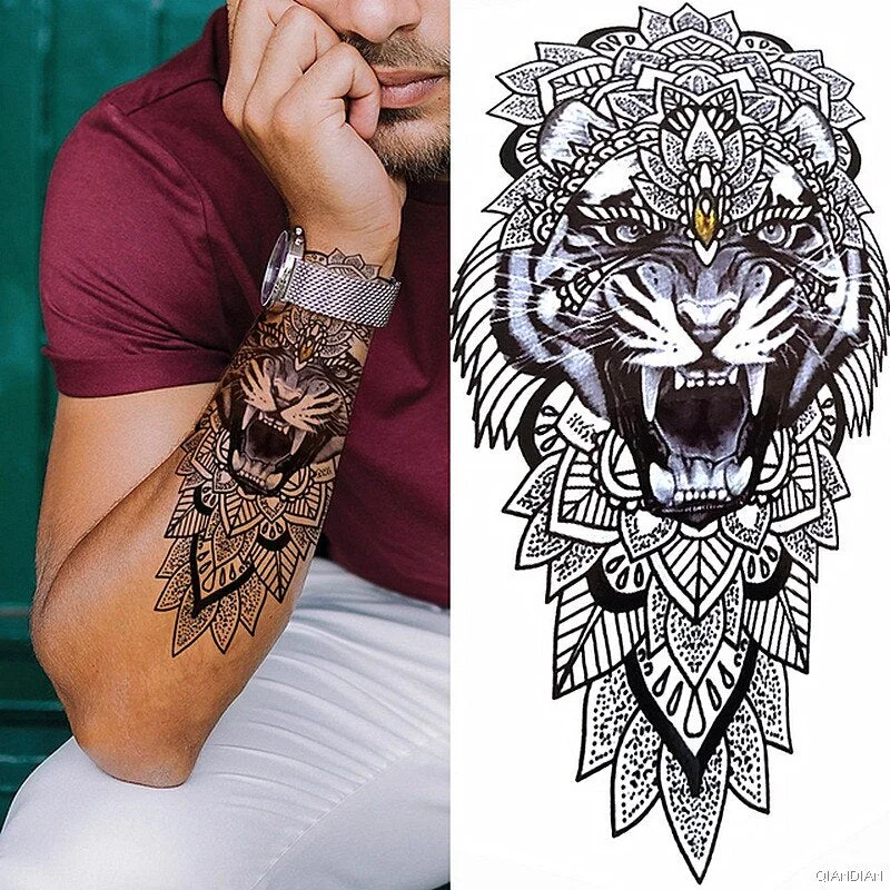 Wolf Tiger Manipulator Temporary Tattoo Sticker Waterproof Skull Flower Compass Eagle Deer Body Arm Sleeve Fake Totem Women Man