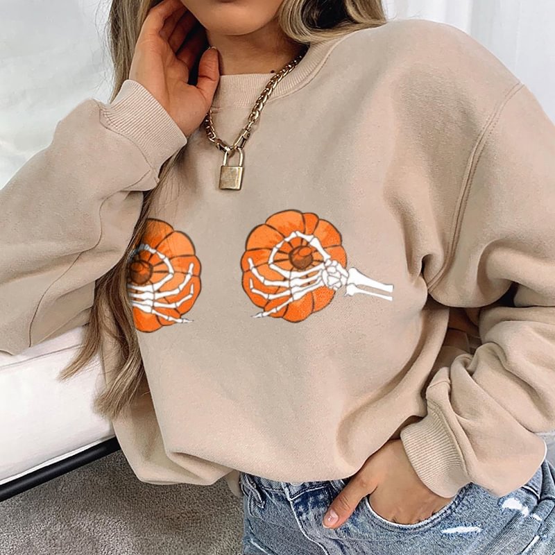 Funny Pumpkin Printed Casual Women Sweatshirt - Neojana