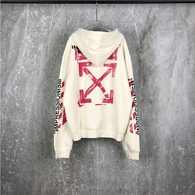 Off White Autumn and Winter Arrow Print Pullover Male and Female Couples Wear Hoodie Sweater Owt