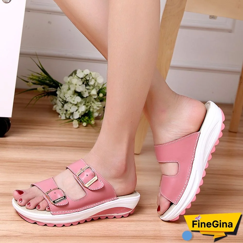 Women Fashion Casual Shoes Slippers Leather Sandals Summer Shoes Plus Size 35-42