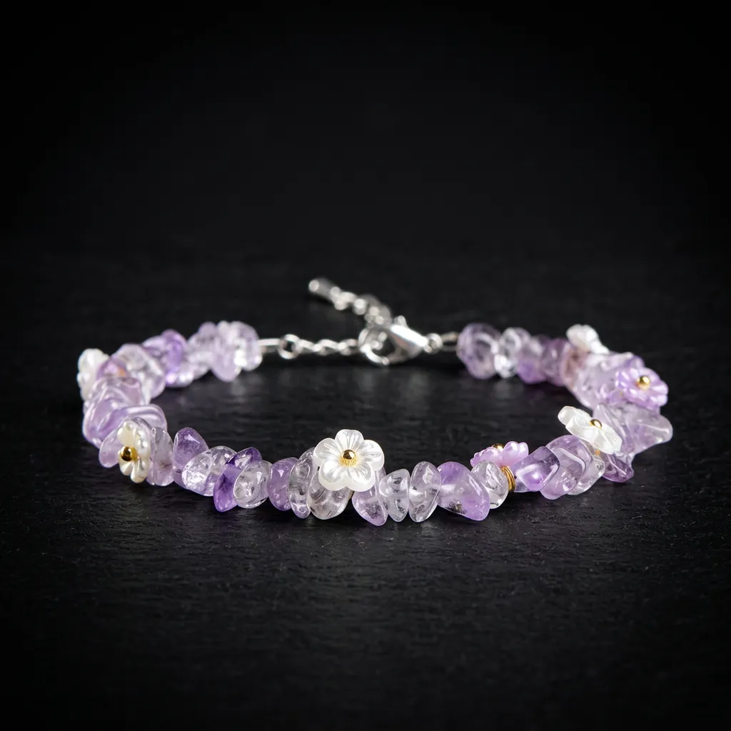 JiStones Ethereal Meadow Handcrafted Raw Gemstone & Floral Crystal Bracelet