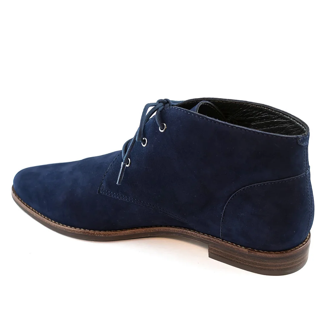 Navy Blue Faux Suede Almond Toe Lace-Up Oxford Shoes for Women