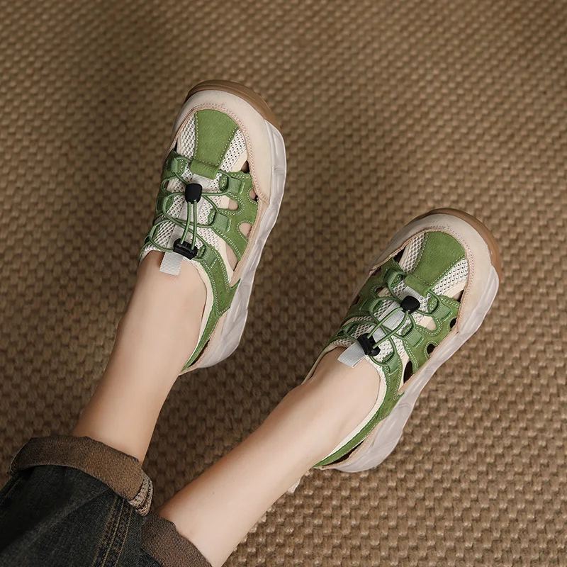 Yyvonne Layer Kraft Breathable Mesh Hollow Sandals Women 2025 Summer New Thick-Soled Comfortable Sports Casual Shoes